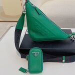 Prada Triangle Leather Shoulder Bag Green 27cm - Image 2