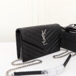 Saint Laurent Cassandre Envelope Chain Wallet Black Silver 20Cm - Image 5