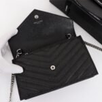 Saint Laurent Cassandre Envelope Chain Wallet Black Silver 20Cm - Image 7