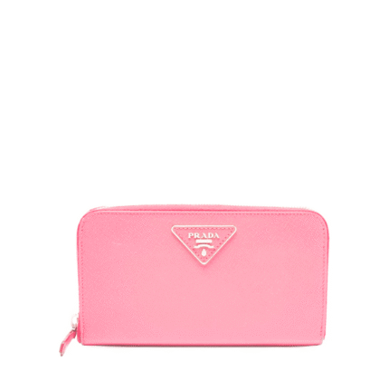 Prada Large Saffiano Triangle Zip Around Long Wallet Light Pink 19Cm 1Ml506 Qhh F0002