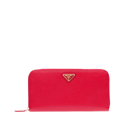 Prada Large Saffiano Triangle Zip Around Long Wallet Red 19Cm 1Ml506 Qhh F068Z