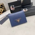 Prada Small Saffiano Lux Leather Flap Continental Triangle Navy Blue Wallet 10Cm - Image 10
