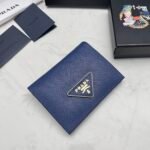 Prada Small Saffiano Lux Leather Flap Continental Triangle Navy Blue Wallet 10Cm - Image 2
