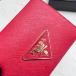 Prada Small Saffiano Lux Leather Flap Continental Triangle Red Wallet 10Cm - Image 3