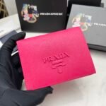 Prada Saffiano Monochrome Flap Small Wallet Full Dark Pink 10Cm 1Mv204 Qwa F0002 - Image 9