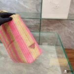 Prada Tote Printed Raffia Tan Pink Small 30cm - Image 5
