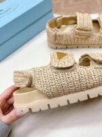 Prada Monolith Crochet Raffia Effect Sandals In Neutrals - Image 3