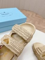 Prada Monolith Crochet Raffia Effect Sandals In Neutrals - Image 4