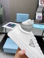 Prada Logo Sneaker In Brushed Leather White - Image 2