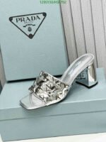 Prada Studded Metallic Leather Mules Silver - Image 6