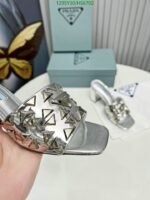 Prada Studded Metallic Leather Mules Silver - Image 7