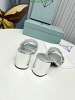 Prada Studded Metallic Leather Mules Silver - Image 8