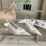 Prada Brushed Leather Slingback Pumps White - Image 4