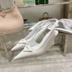 Prada Brushed Leather Slingback Pumps White - Image 6