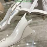 Prada Brushed Leather Slingback Pumps White - Image 9