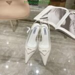 Prada Brushed Leather Slingback Pumps White - Image 10