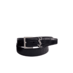 Saint Laurent Croc Embossed Leather Belt Black And Silver 26267332