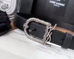 Saint Laurent Monogram Celtic Leather Black And Silver Belt 0400017970125 - Image 7