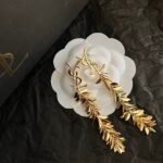 Saint Laurent Ysl Leaf Tassel Gold Earrings - Image 7