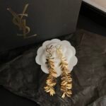 Saint Laurent Ysl Leaf Tassel Gold Earrings - Image 3