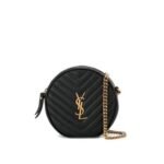 Saint Laurent Vinyle Round Camera Bag In Chevron Quilted Grain De Poudre Embossed Leather 18Cm 104361Gf071000