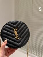 Saint Laurent Vinyle Round Camera Bag In Chevron Quilted Grain De Poudre Embossed Leather 18Cm 104361Gf071000 - Image 7