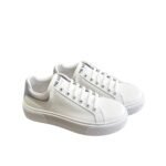 Prada Sneaker In White Leather With Silver Logo