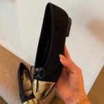 Chanel Leather Cap Toe Ballet Flats Black Gold - Image 4