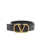 Valentino Garavani V Logo Belt In Black Leather 70Mm