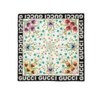 Gucci Floral Print Silk Scarf In Ivory In Black And White 90Cm 7438763G0019260