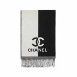 Chanel Logo Cashmere Muffler Scarf Black And White