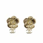 Chanel Cc Flower Earrings With Crystal Gold