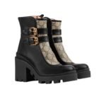 Gucci Women’s Gg Ankle Boot With Buckles Black And Beige 701100Uvv201182