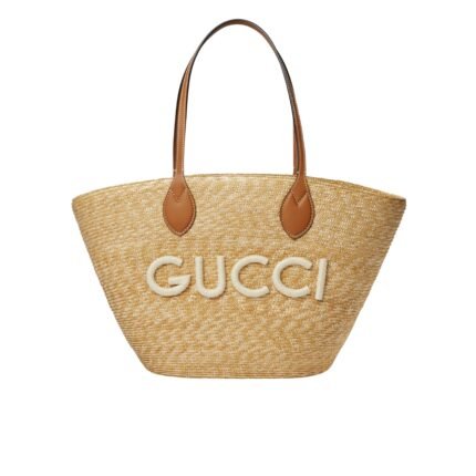 Gucci Medium Straw Tote With Patch Natural 27Cm ‎779530 9Aae9 9541