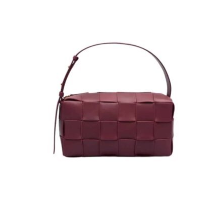 Bottega Veneta Brick Cassette Intreccio Leather Shoulder Bag Barolo 28Cm