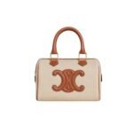 Celine Small Triomphe Leather Boston Bag In Smooth Calfskin Beige 19Cm 197582Efl 02Nt