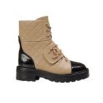 Chanel Lace Up Boots Beige Black G39516 Y56261 K5119