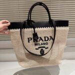 Prada Crochet Tote Bag Tan And Black 33cm 1BG499 2M2Q F0I55 V GOO - Image 2