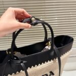 Prada Crochet Tote Bag Tan And Black 33cm 1BG499 2M2Q F0I55 V GOO - Image 5