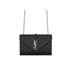 Saint Laurent Envelope Small Bag In Mix Matelassé Grain De Poudre Embossed Black Silver 21Cm 600195Bow921000