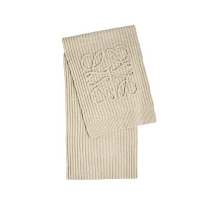 Loewe Anagram Embroidered Ribbed Wool Scarf Beige 180Cm