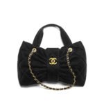 Chanel Mini Bow Bag Velvet Effect Nylon And Gold Tone Metal Black 21Cm As5851 B22154 94305
