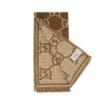 Gucci Check Gg Wool Jacquard Scarf Brown 180Cm