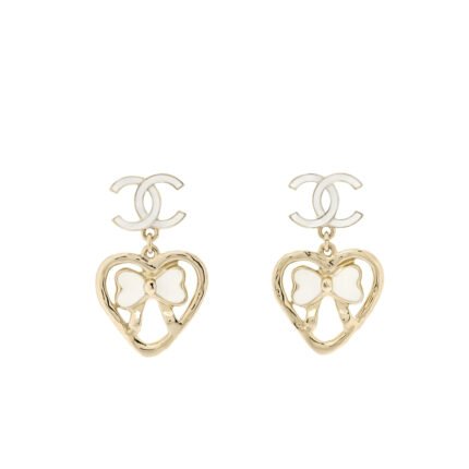Chanel Metal Enamel Cc Heart Drop Earrings Gold Abf305 B19851 Nafgv