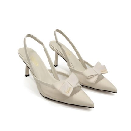 Prada Mesh Fabric Slingback Pumps In White