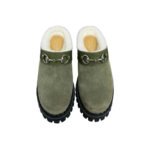 Gucci Horsebit Shearling Mules In Dark Green Suede