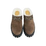 Gucci Horsebit Shearling Mules In Dark Brown Suede