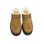 Gucci Horsebit Shearling Mules In Brown Suede