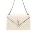 Saint Laurent Grain De Poudre Matelasse Chevron Large Triquilt Monogram Satchel White 30Cm Ars4381340717