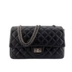 Chanel 2.55 Handbag Silver Tone Metal Black 25Cm
